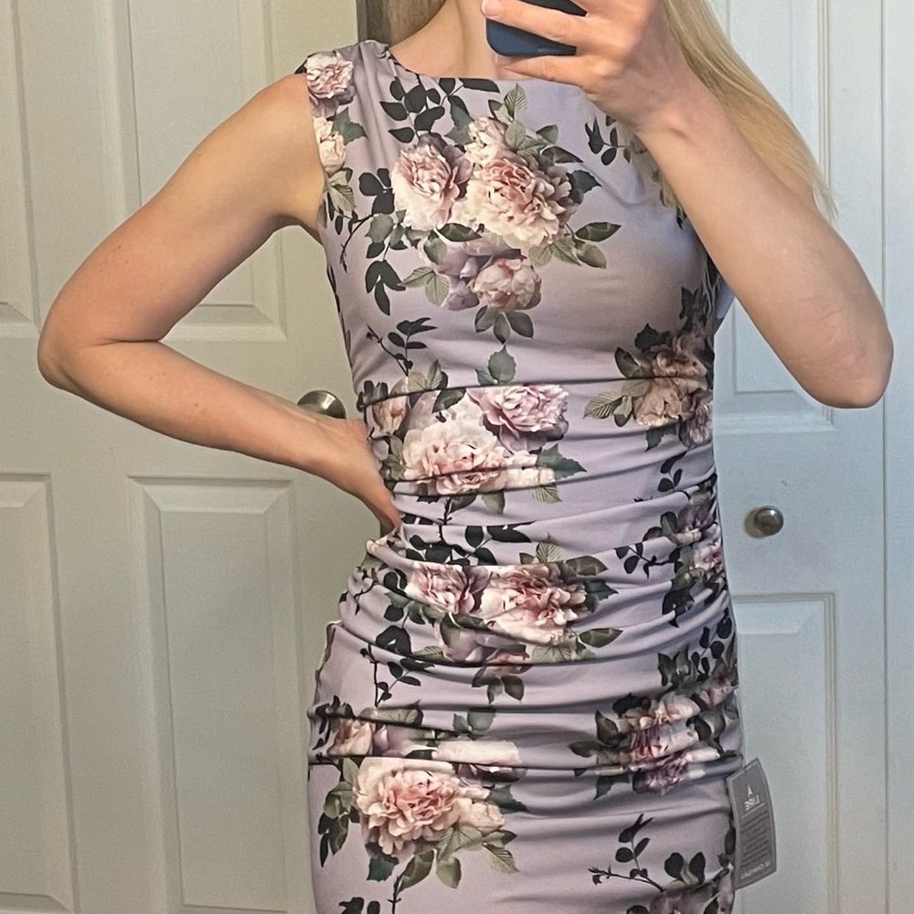 Purple/violet cocktail wedding or work dress le chateau small